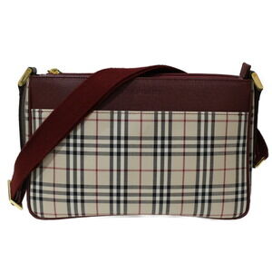 BURBERRY Shoulder Bag Check Nova Canvas Leather Red Beige Tan Classic